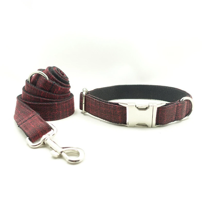 Red Canvas Dog Collar With Metal Buckle Pattern