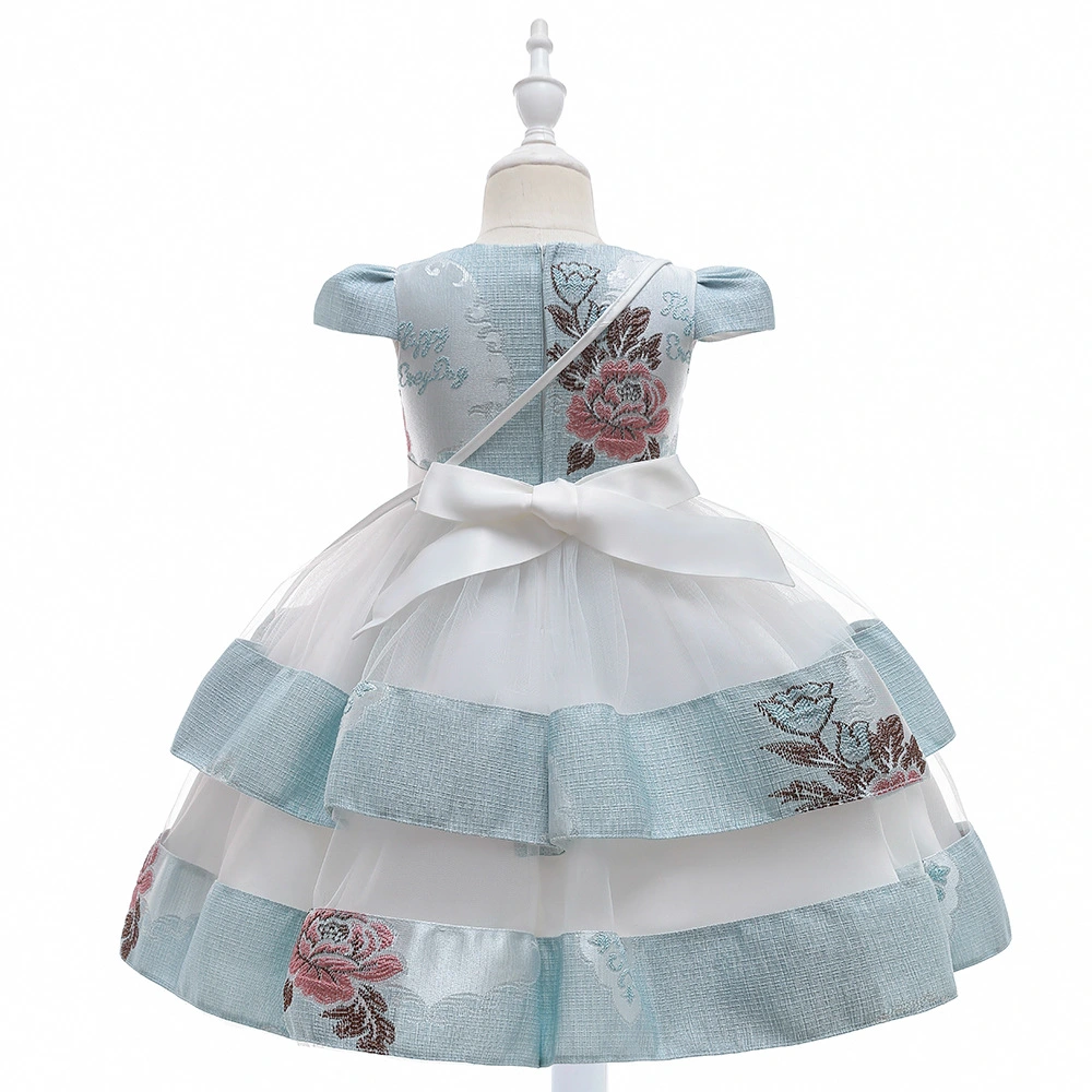 Autumn and winter children's princess dress blue embroidery bow