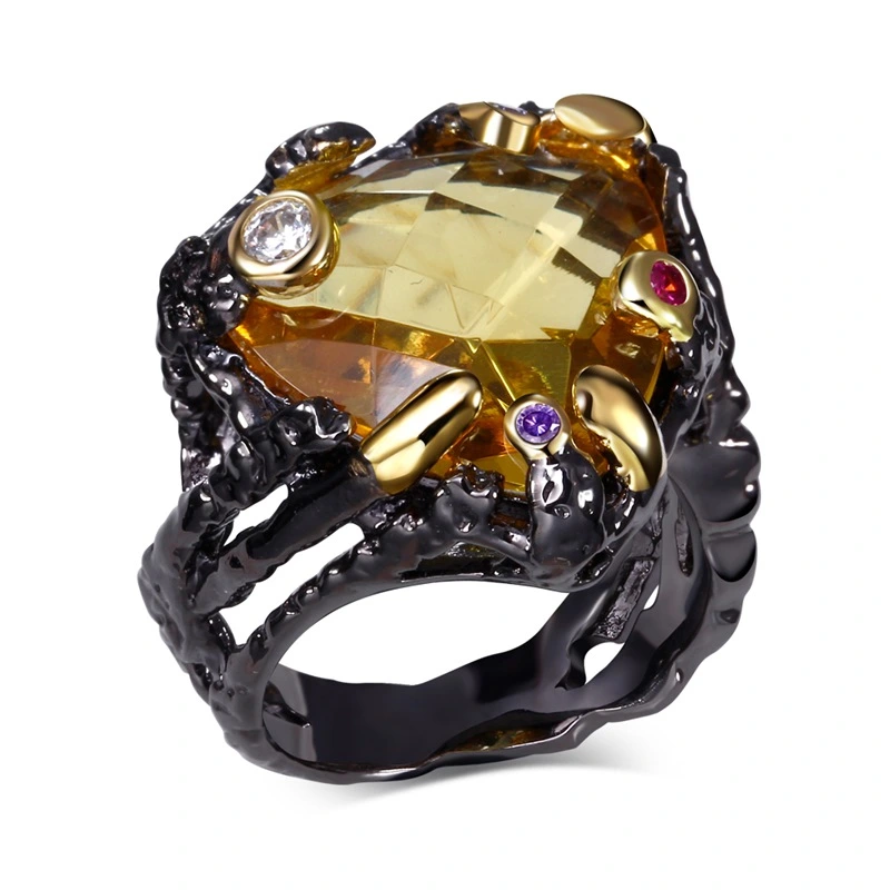 Fashion black gold zircon ring