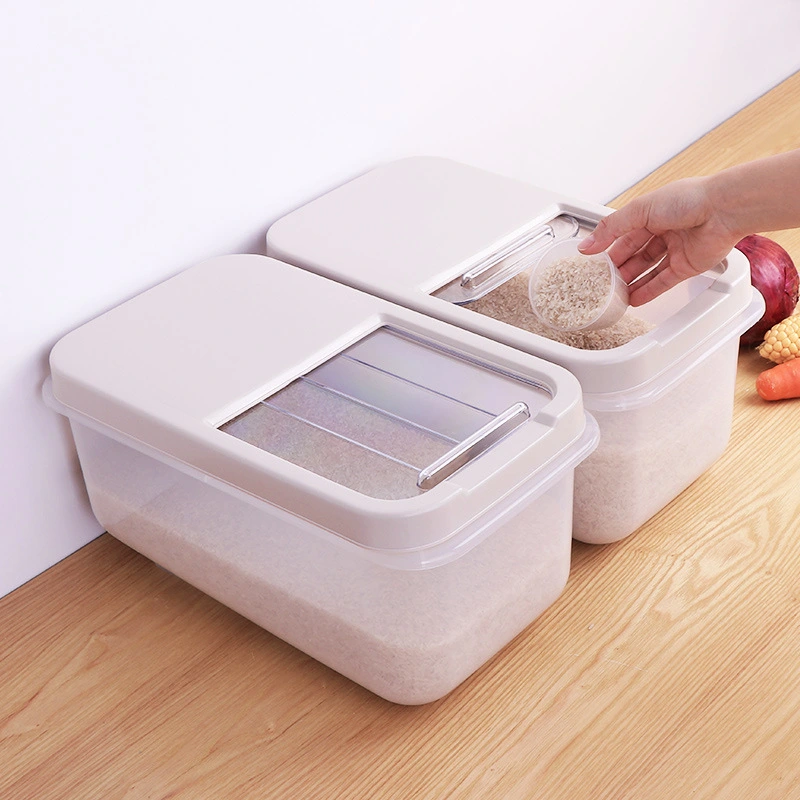 Japanese 10kg plastic barrel kitchen cabinets moistureproof transparent rice storage box with household migang cylinder food box