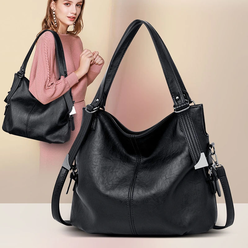 Soft Leather Zipper One-Shoulder Diagonal Bag Portable Lady Big Bag