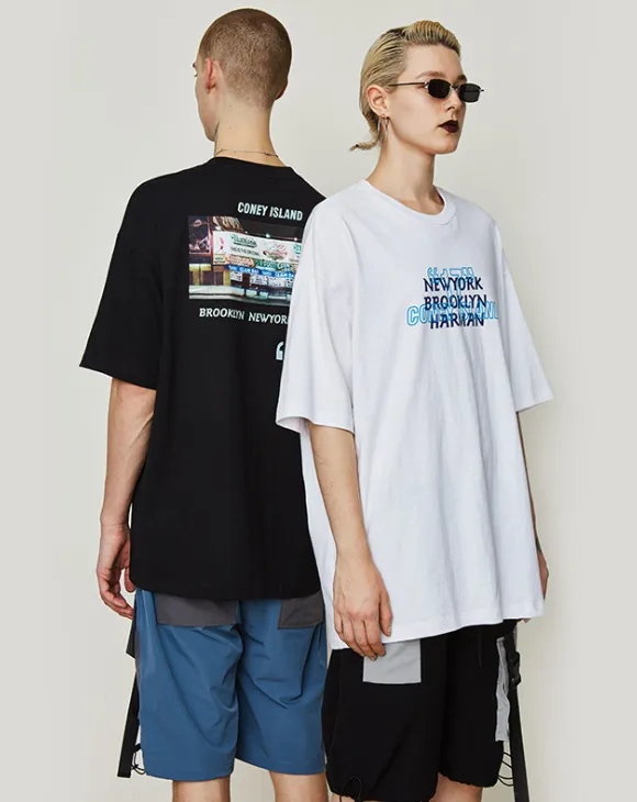 INF Men''s Wear | Spring and Summer 2021 New Trendy Nathan Hot Dog Shop Printed Loose Men''s Recreational Short Sleeve T-shirt