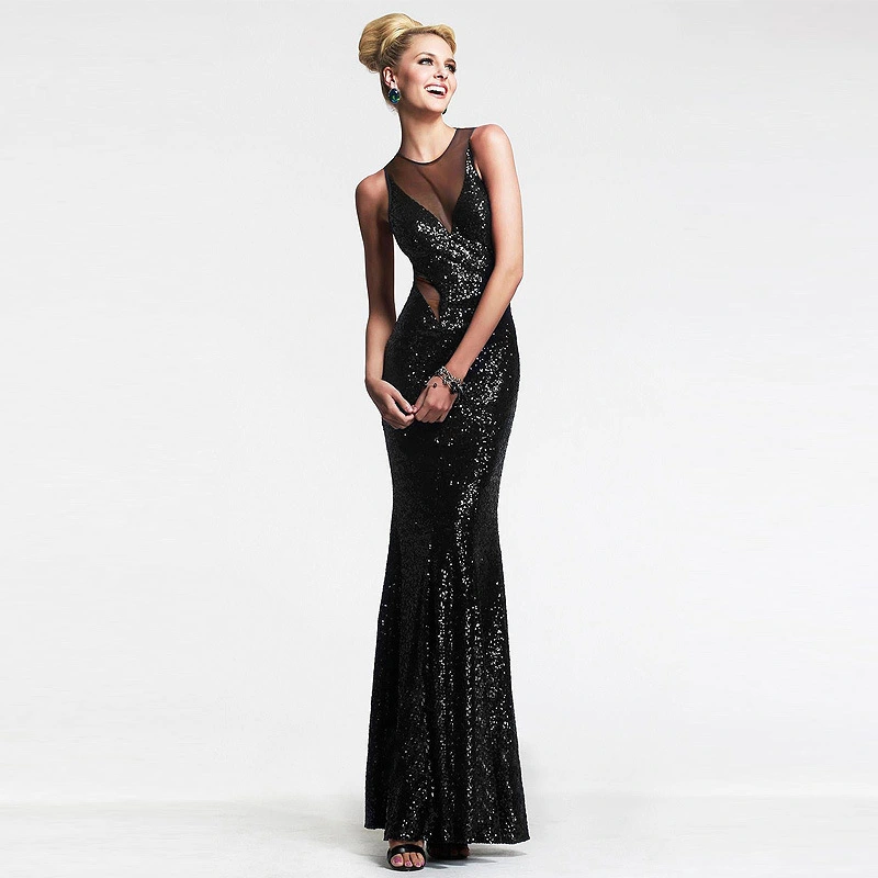 Europe and the United States new sexy wrapped chest sequins mesh stitching evening dresses dew backpack hip mopping dress 9895