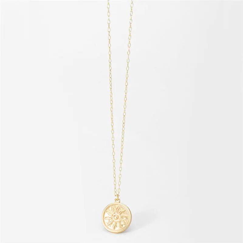 Matte Gold Sun Pendant Necklace For Women