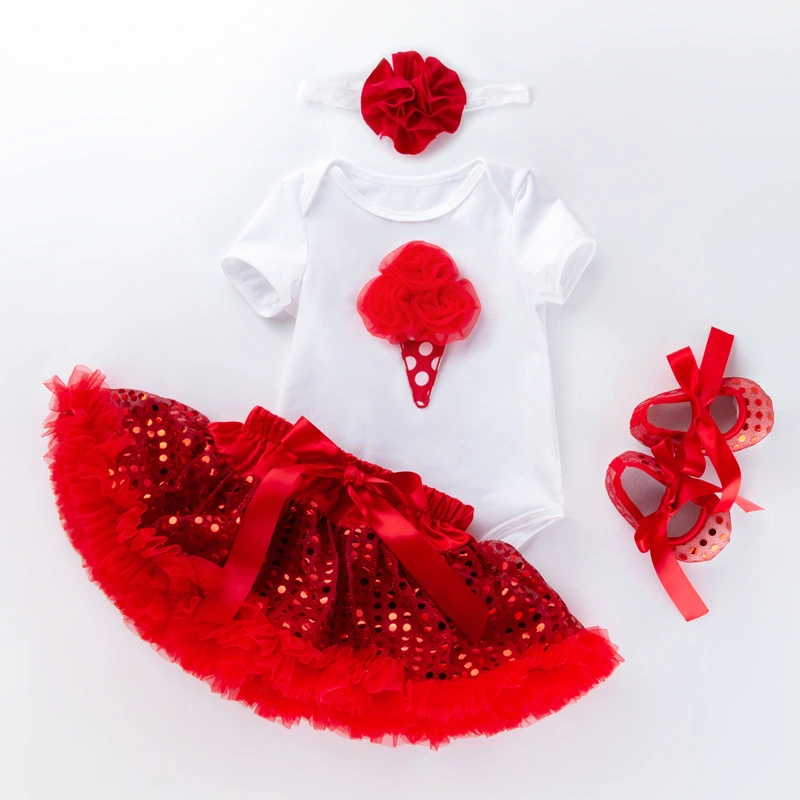 Baby girl little baby cartoon short-sleeved romper sequined tutu skirt suit