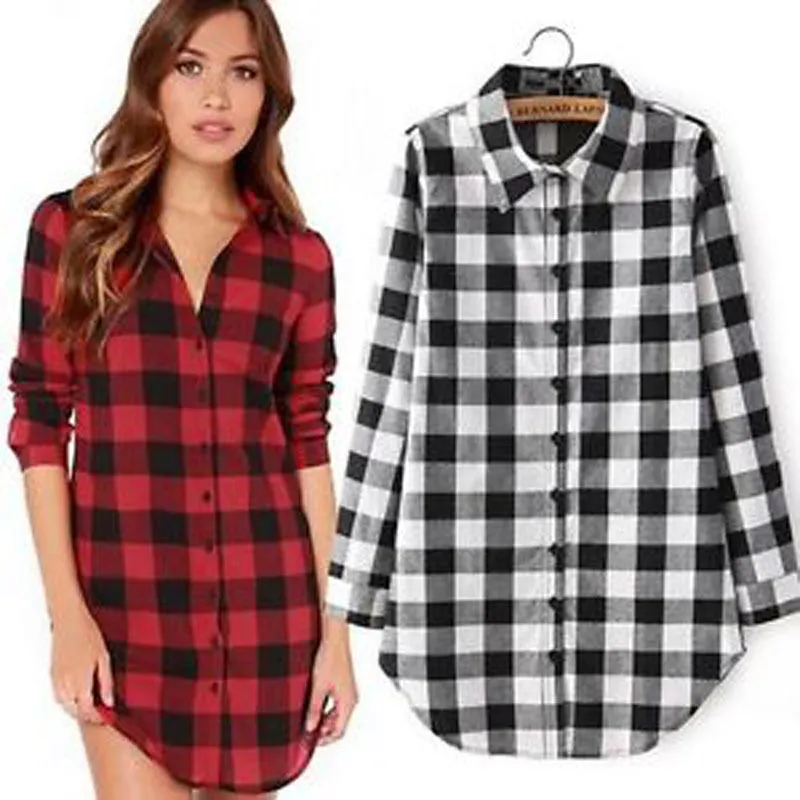 All-match plaid mid-length shirt