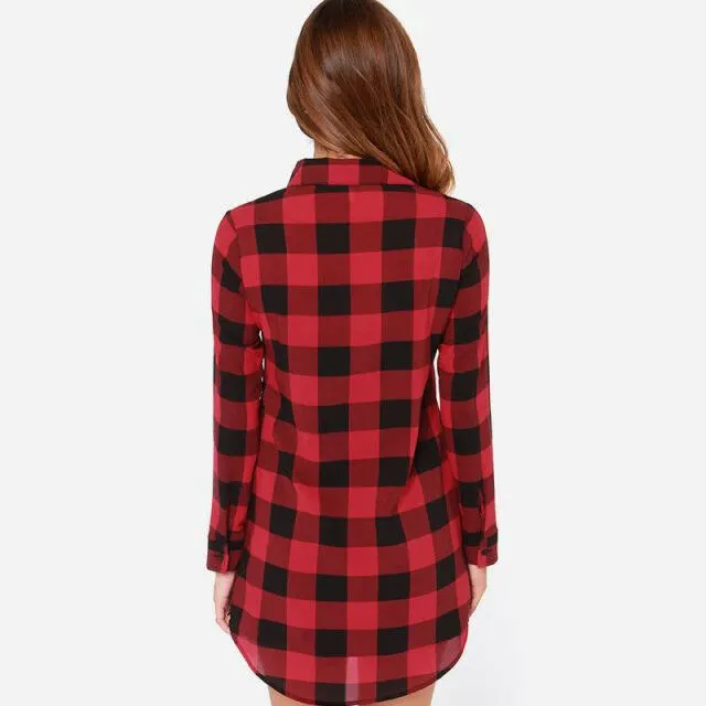 All-match plaid mid-length shirt