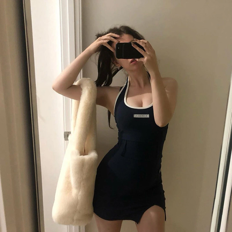 Halter U-neck mid-rise split dress