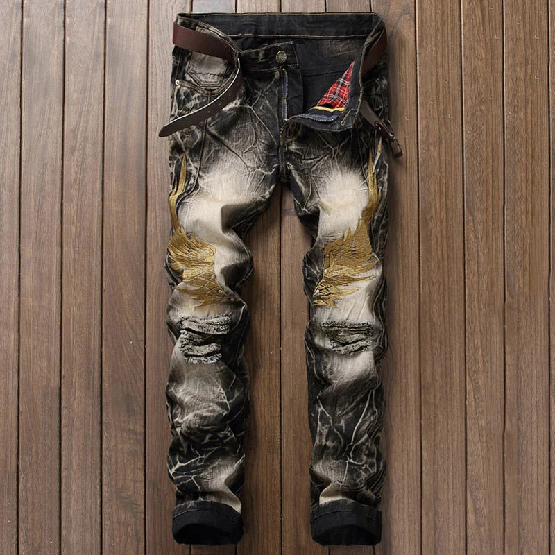 Men's Versatile Fashionable And Comfortable Embroidered Jeans