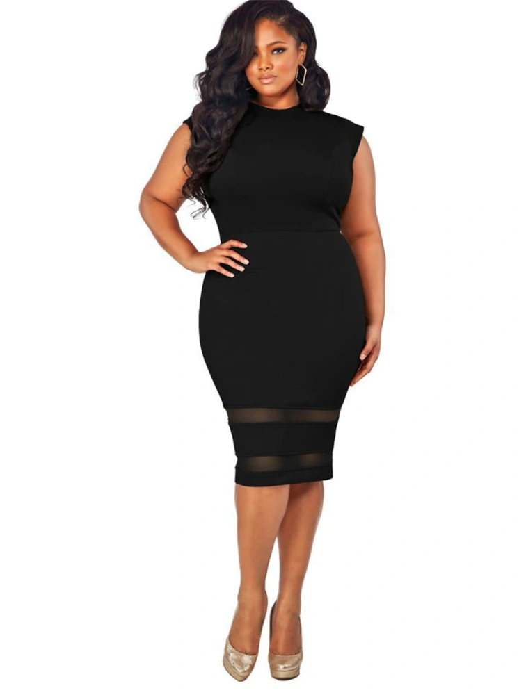 Sexy large size dress with solid mesh mesh stitching skirt