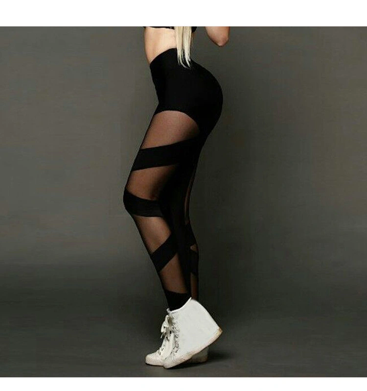 Mesh stitching crossover pants