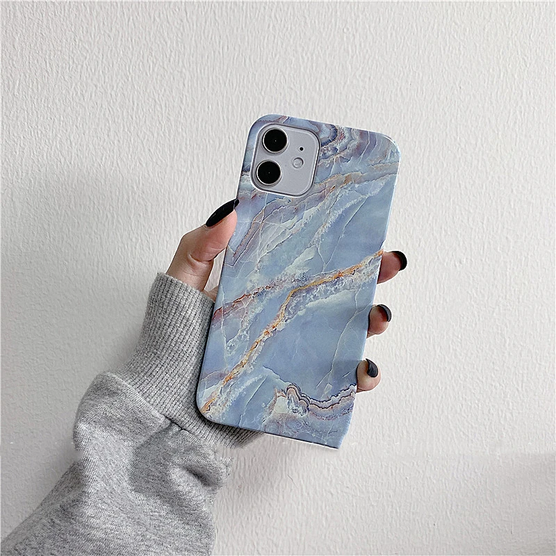 Compatible with Apple , Blue Gold Marble Pattern For Apple 12 Mobile Phone Case