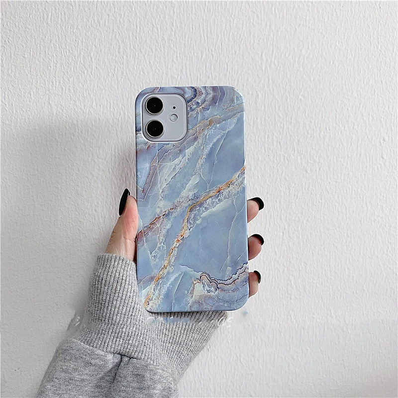 Compatible with Apple , Blue Gold Marbling Is Suitable For Apple 12 Mobile Phone Case