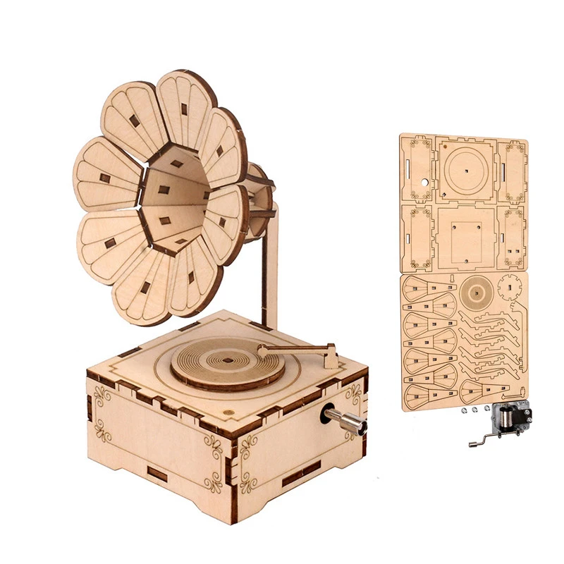Gramophone Wooden Music Box Ornaments Retro Music Box