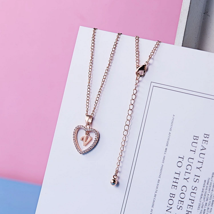Letter chain 26 letter cutout rhinestone letter heart necklace