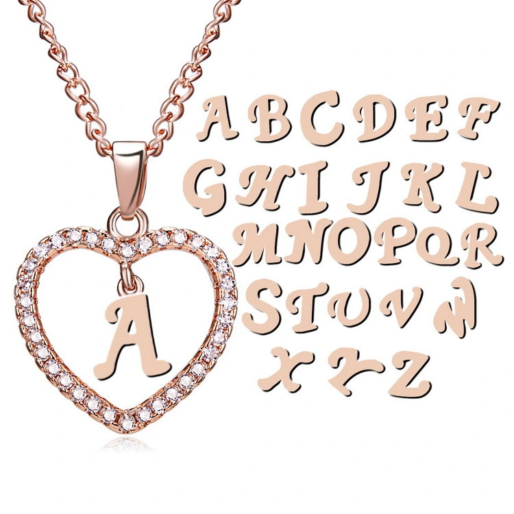 Letter chain 26 letter cutout rhinestone letter heart necklace