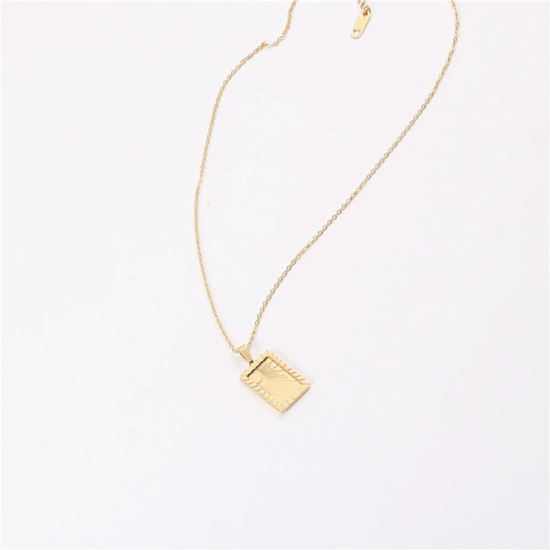 Titanium Steel Gold-Plated Sun And Moon Square Necklace