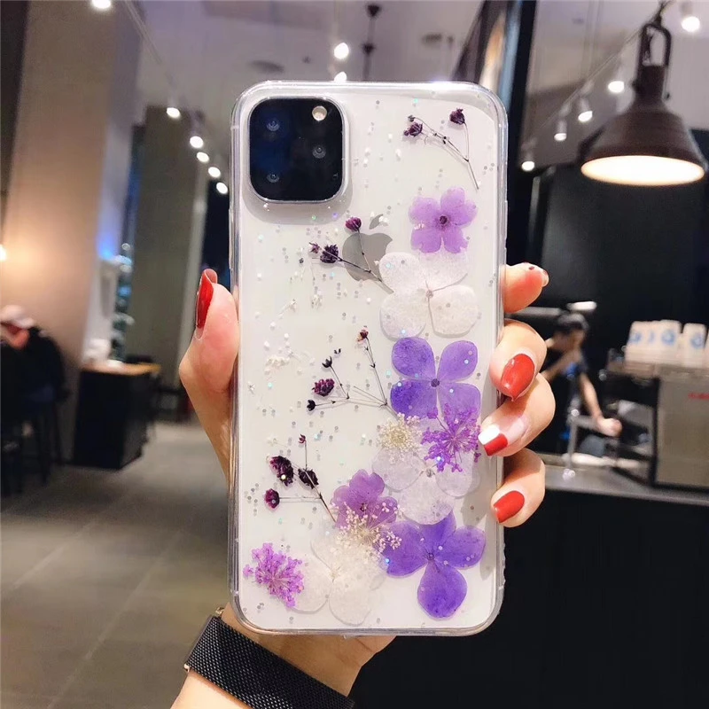 Butterfly Flower Dried Flower Phone Case Soft Shell Real Flower Epoxy Transparent