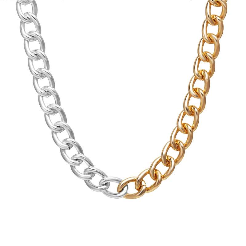 Creative Personality Thick Chain Gold And Silver Stitching Necklace