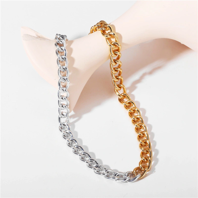 Creative Personality Thick Chain Gold And Silver Stitching Necklace