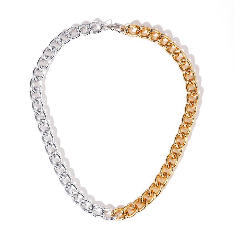 Creative Personality Thick Chain Gold And Silver Stitching Necklace