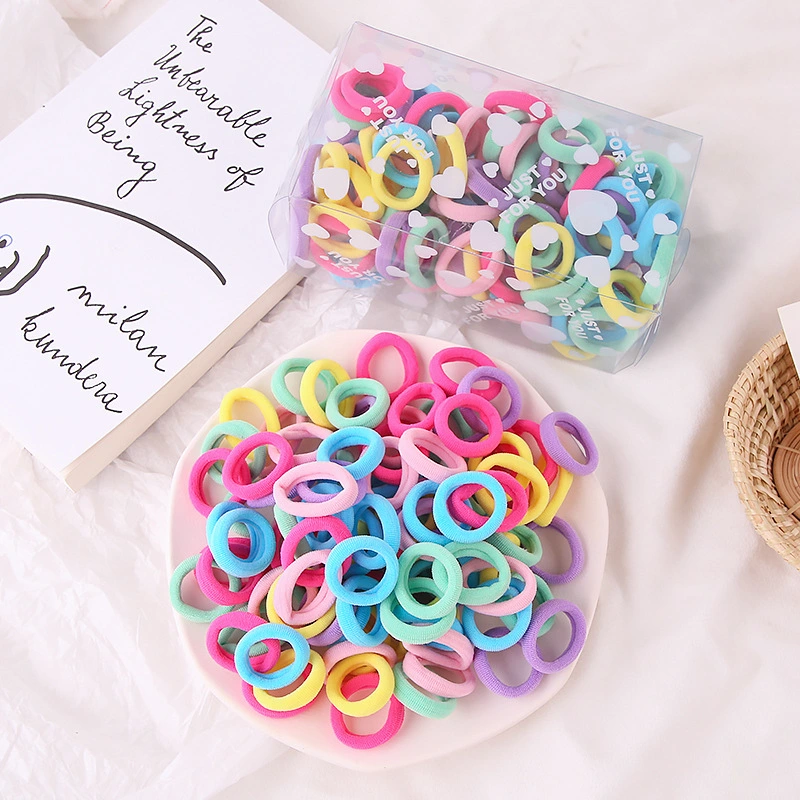 Korean Version Of Seamless Hair Rope Color Hair Tie Children Towel Ring Seamless Candy Color Female Rubber Band 100 Pieces Boxed