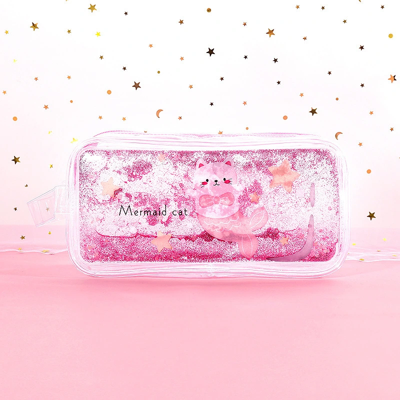 Cartoon Quicksand Into The Oil Pencil Case Girl Heart Large Capacity Storage Bag Transparent Cute Cosmetic Bag Stationery Bag