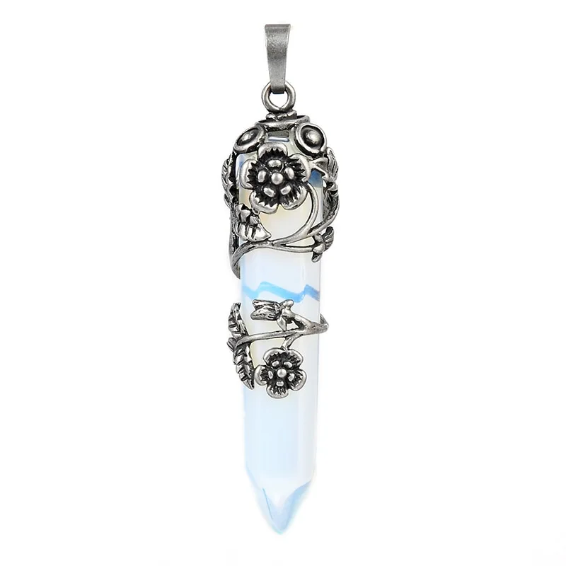 Natural stone crystal hexagonal column pendant