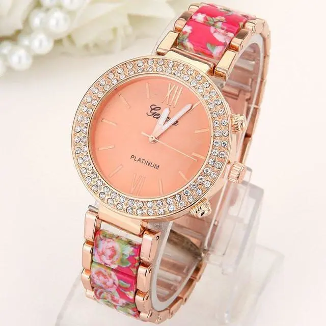 New double row drill imitation ceramic alloy Geneva watch Print female foreign trade watch