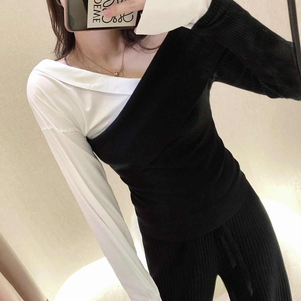 Slanted shoulder blouse