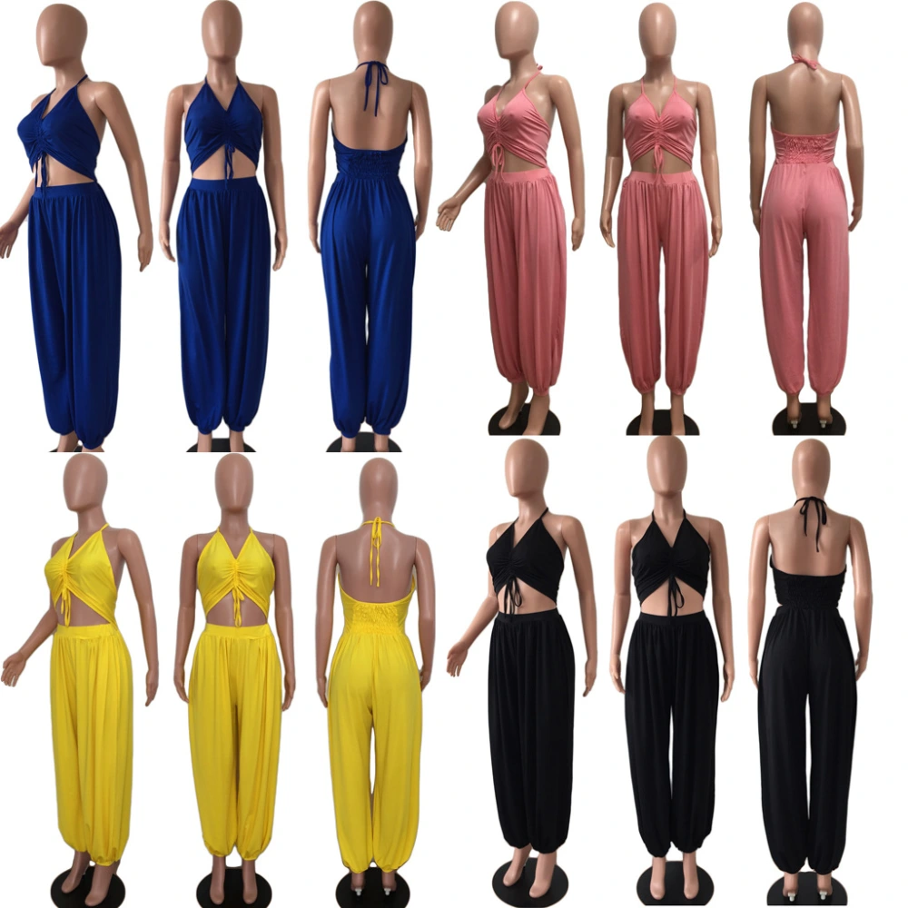Hang a Neck Backless Dark Irregular Collar Leg Pants Jumpsuit