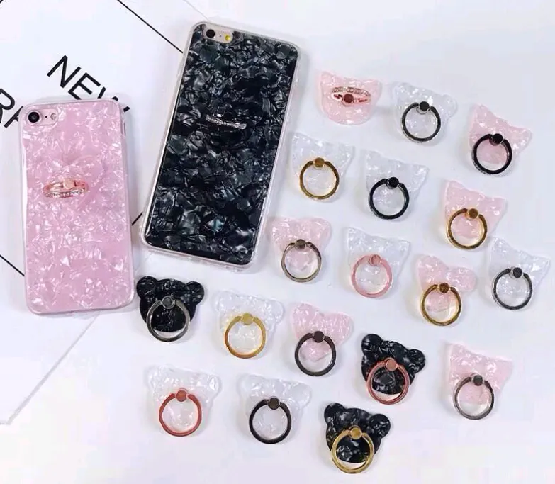 Bear shell pattern with drill ring bracket metal phone buckle cat head love smile face camellia bracket