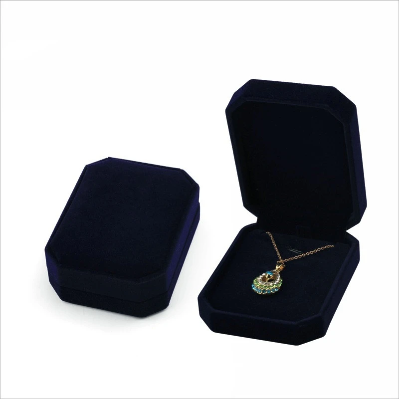 Dark Blue Octagonal Ring Box Necklace Pendant Jewelry Box