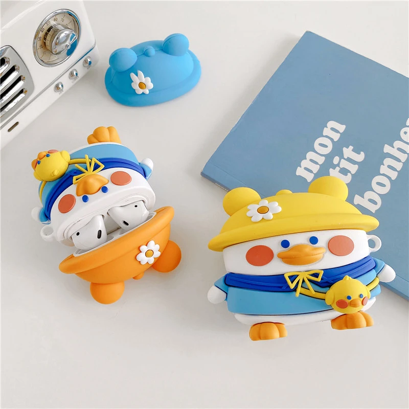 Compatible with Apple, Compatible with Apple , Cartoon Duck Airpods1 2 Generation Protective Cover Cute Apple Bluetooth Headset 3 Generation Pro Personality Female Box Applicable