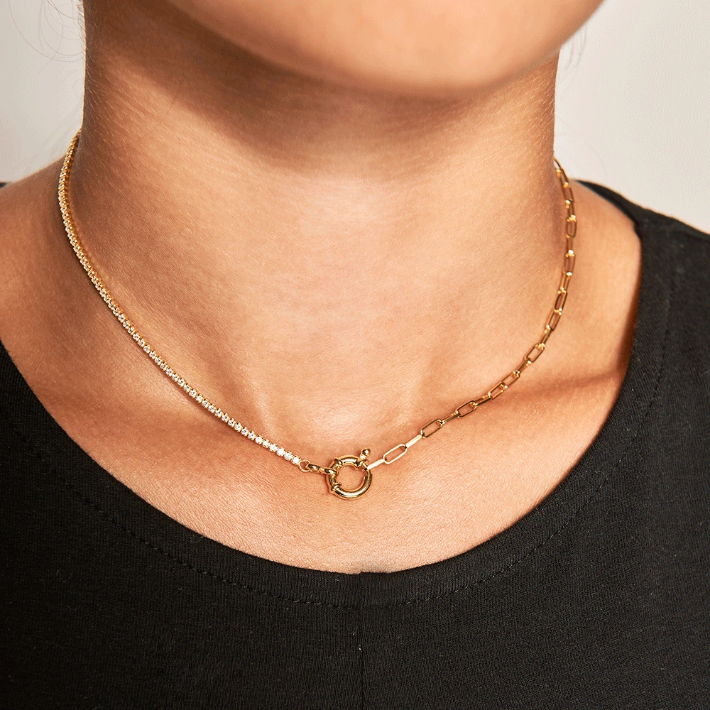 The Same Blogger Ins Versatile Stacking 18K Gold-Plated Clavicle Chain Necklace Zircon