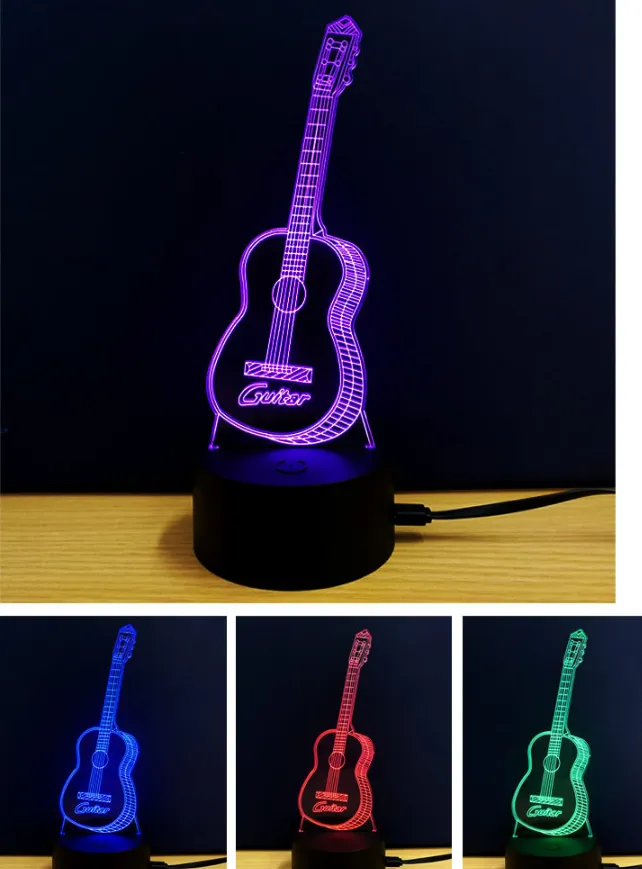 Musical instrument modeling guitar 3D colorful touch small table lamp Gradient colorful stereo three-dimensional night light 3D visible light