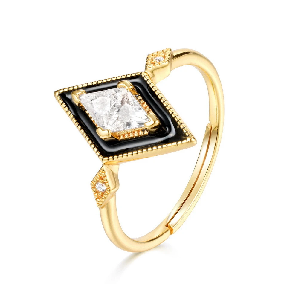 Oil-Drop White Zirconium Diamond Geometric Ring