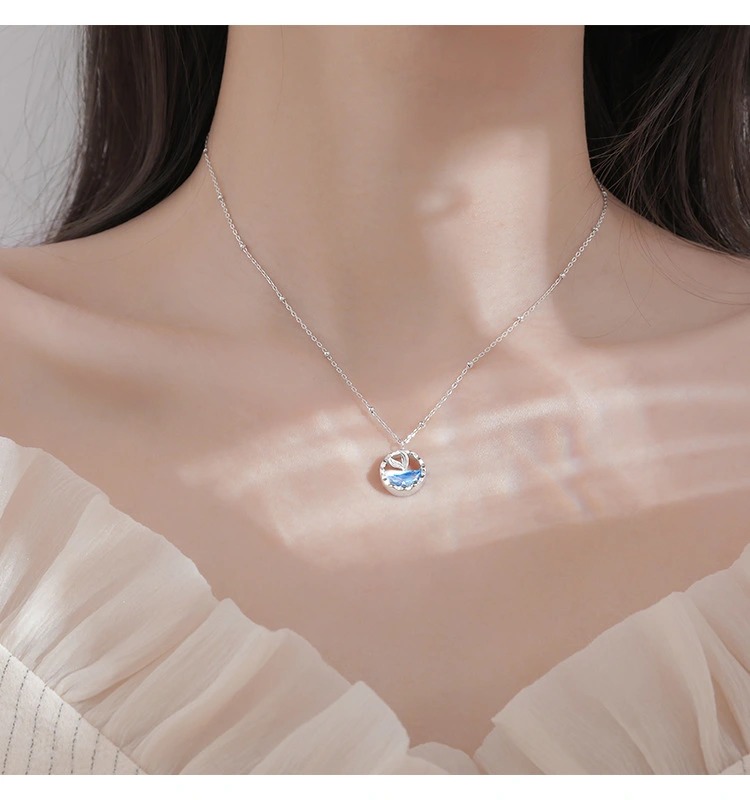 Sterling Silver Necklace Mermaid Tears Fashion Blue Clavicle Chain Simple Sweet Jewelry