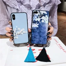 Chinese style court retro flower glass mobile phone shell tassel xs all-inclusive anti-fall applies to 7plus