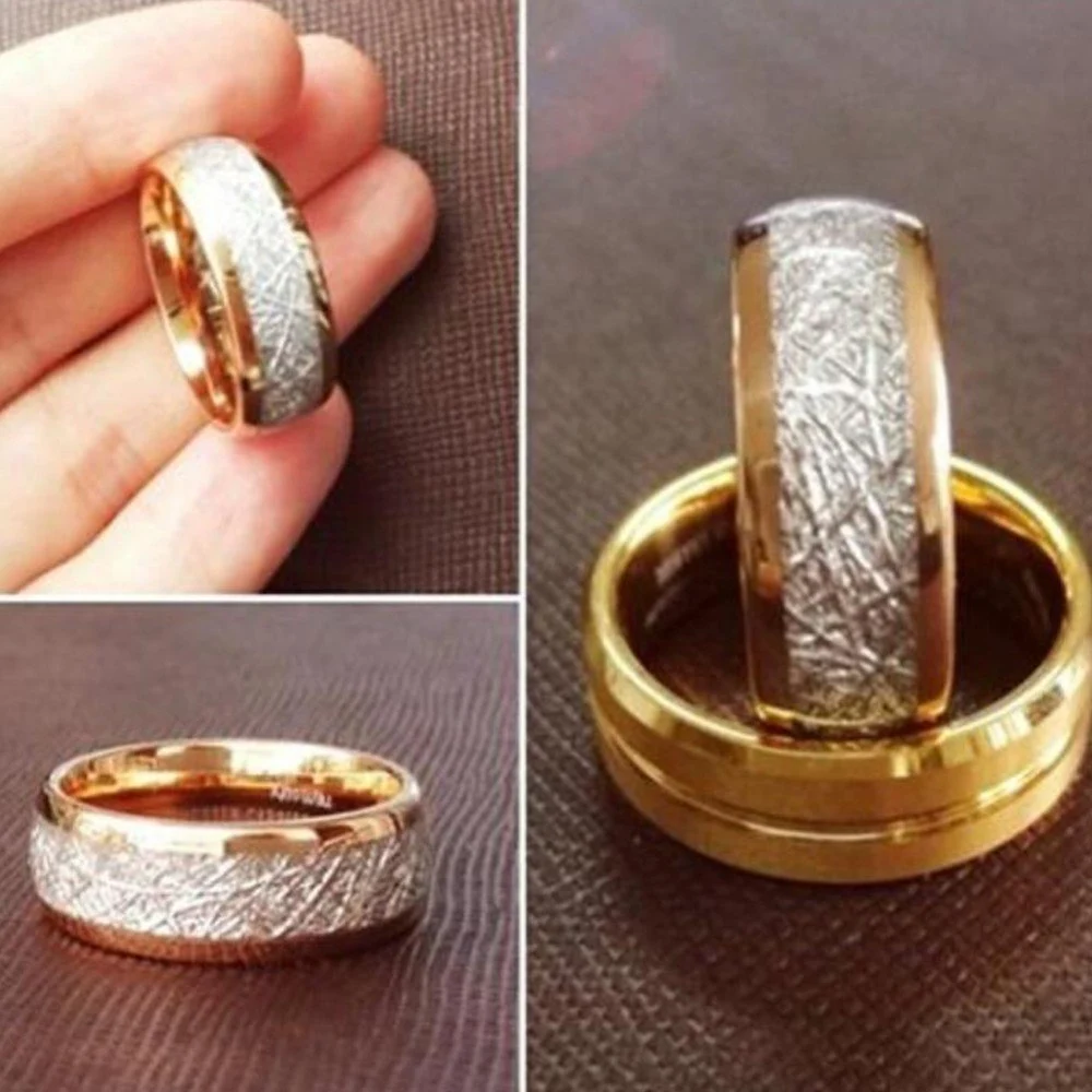 Rose Gold Meteorite Inlay Ring