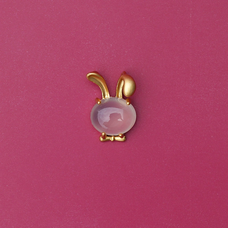 24K Gold Inlaid White Chalcedony Korean Version Of The Rabbit Retro Style Hanfu Accessories Ancient Gold Pendant Necklace