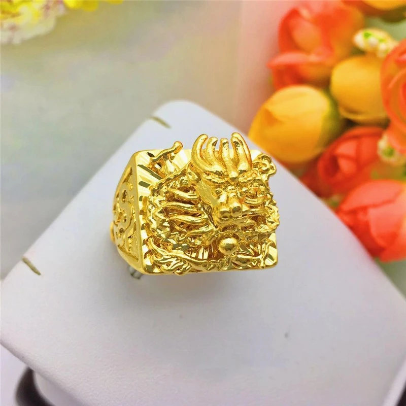 Gold-plated men's three-dimensional dragon sand gold ring