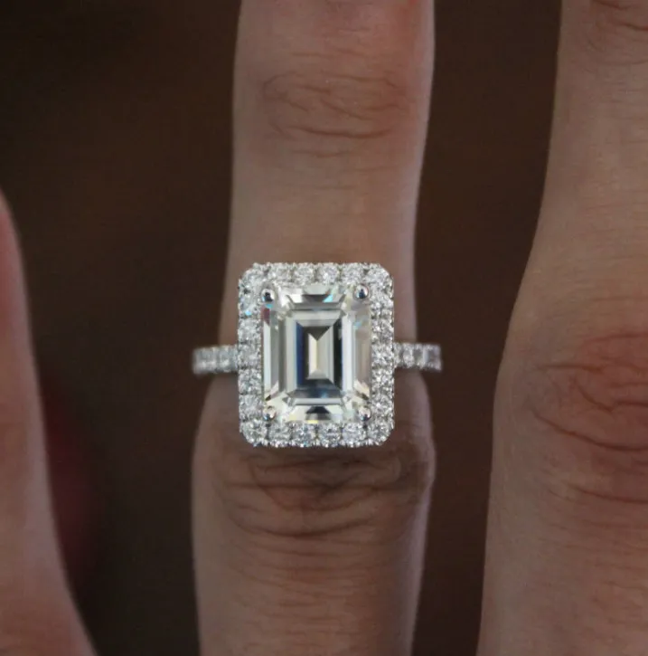 New 3.5 Carat Simulation Diamond Rectangular Princess Ring Female Fashion Engagement Ring