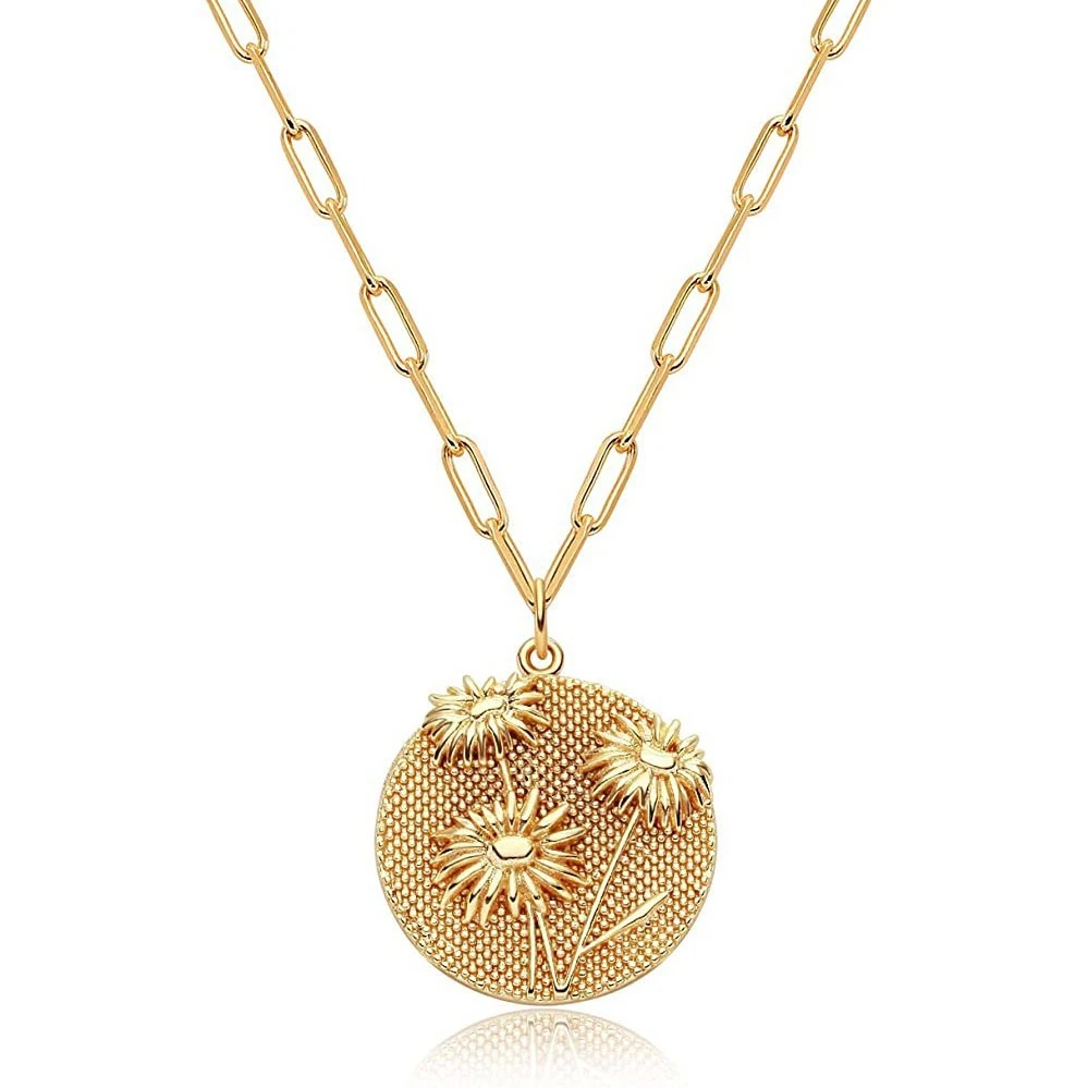 Real Gold Plating Round Embossed Pattern All-match Exquisite Necklace