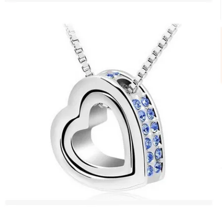 Korean version of the popular jewelry, cute double heart, full of diamond necklace, fashion accessories