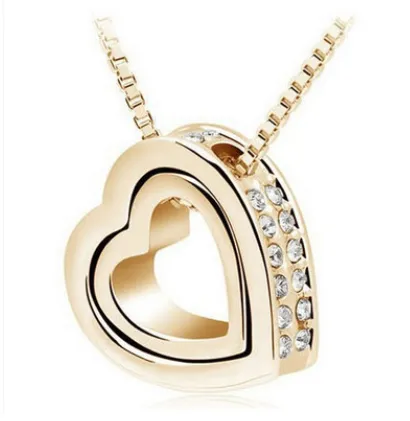 Korean version of the popular jewelry, cute double heart, full of diamond necklace, fashion accessories