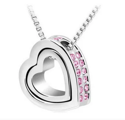 Korean version of the popular jewelry, cute double heart, full of diamond necklace, fashion accessories