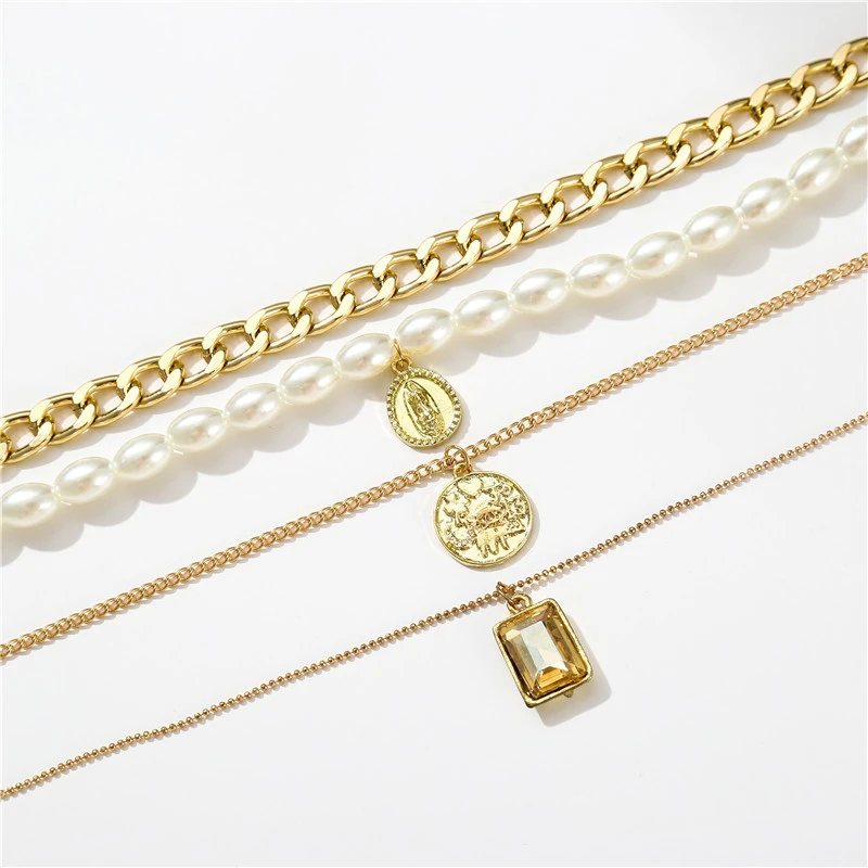 Pearl Necklace, Diamond Necklace, Retro Coin, Gemstone Necklace, Multi-layer Pearl