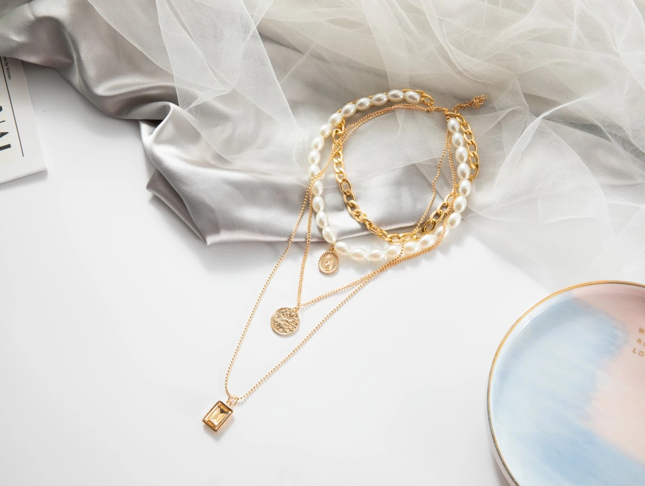 Pearl Necklace, Diamond Necklace, Retro Coin, Gemstone Necklace, Multi-layer Pearl