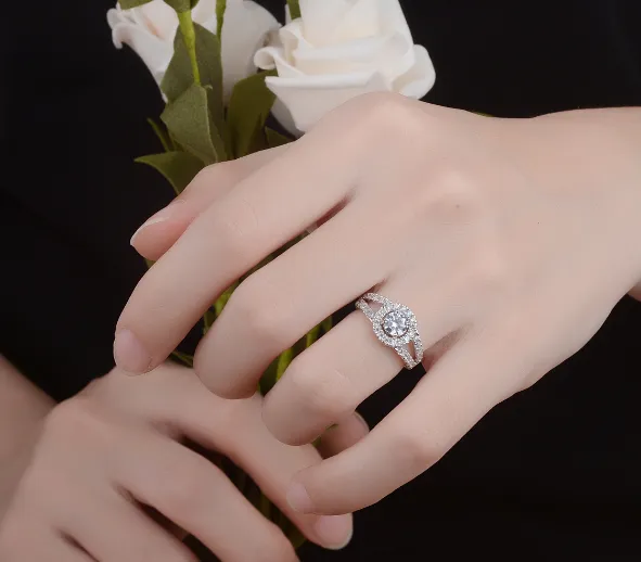 Round zircon flower ring simple fashion ring female